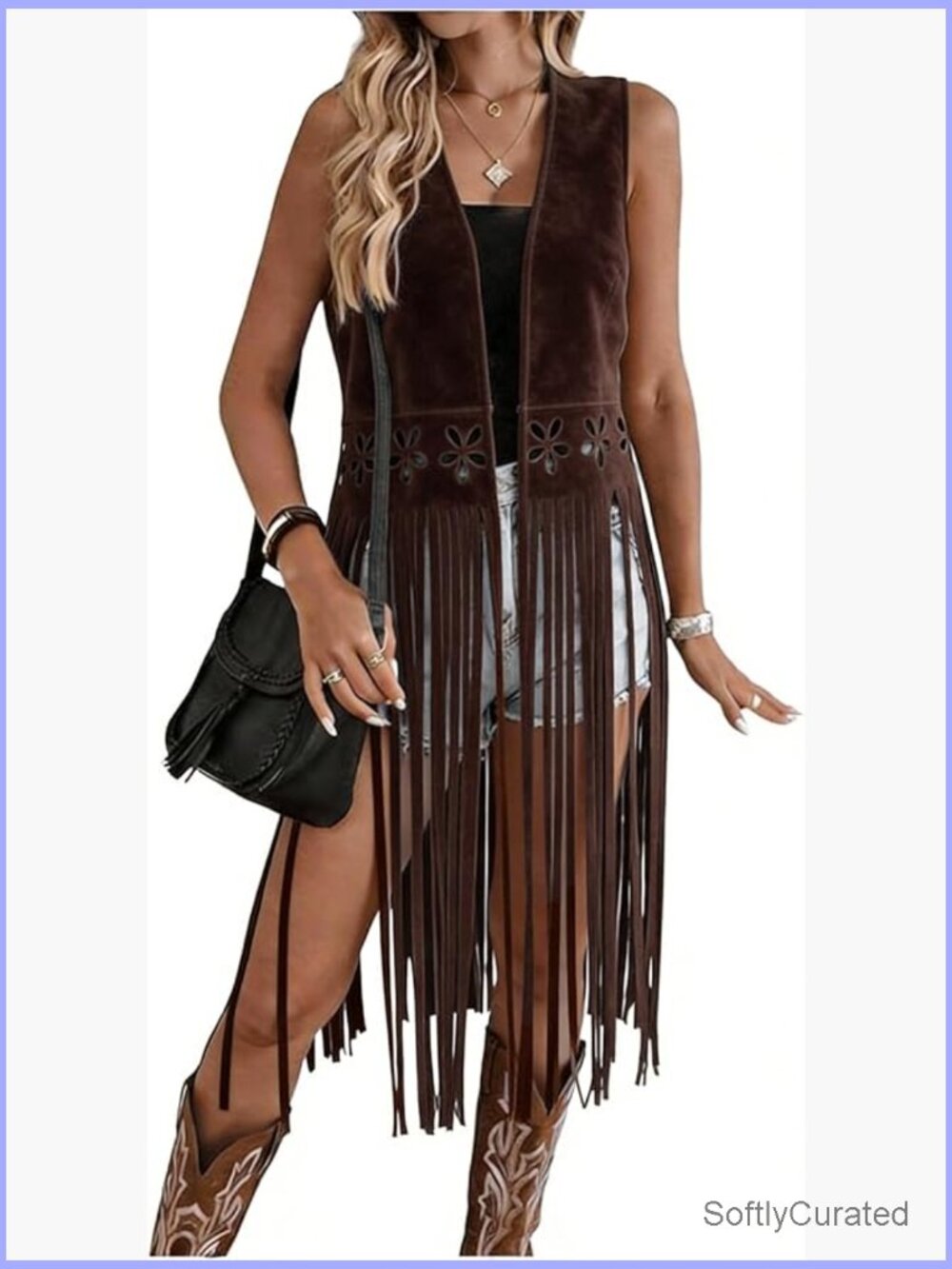 Sleeveless Faux Suede Tassel Vest Open Front Fringe Cardigan Western Cowgirl - Picture 1 of 7